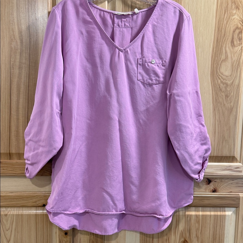 Soft Surroundings Lavender Pink V-Neck Adjustable 3/4 Sleeve Blouse Size M